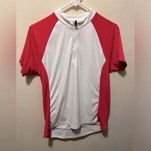 Bontrager 1/4 zip white‎ and pink three pocket cycling jersey sz large